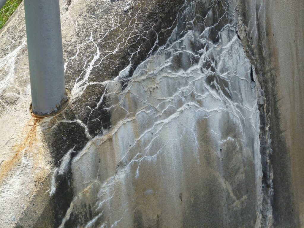 Muro con macchie di umidità causate da una perdita